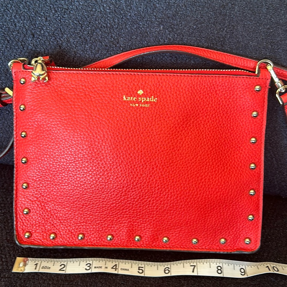 kate spade Red Pebbled Leather Studded Crossbody Satchel